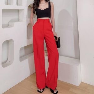 🔥SALE🔥 New City Straight High Rise Tailored Pants Casual Look in Red